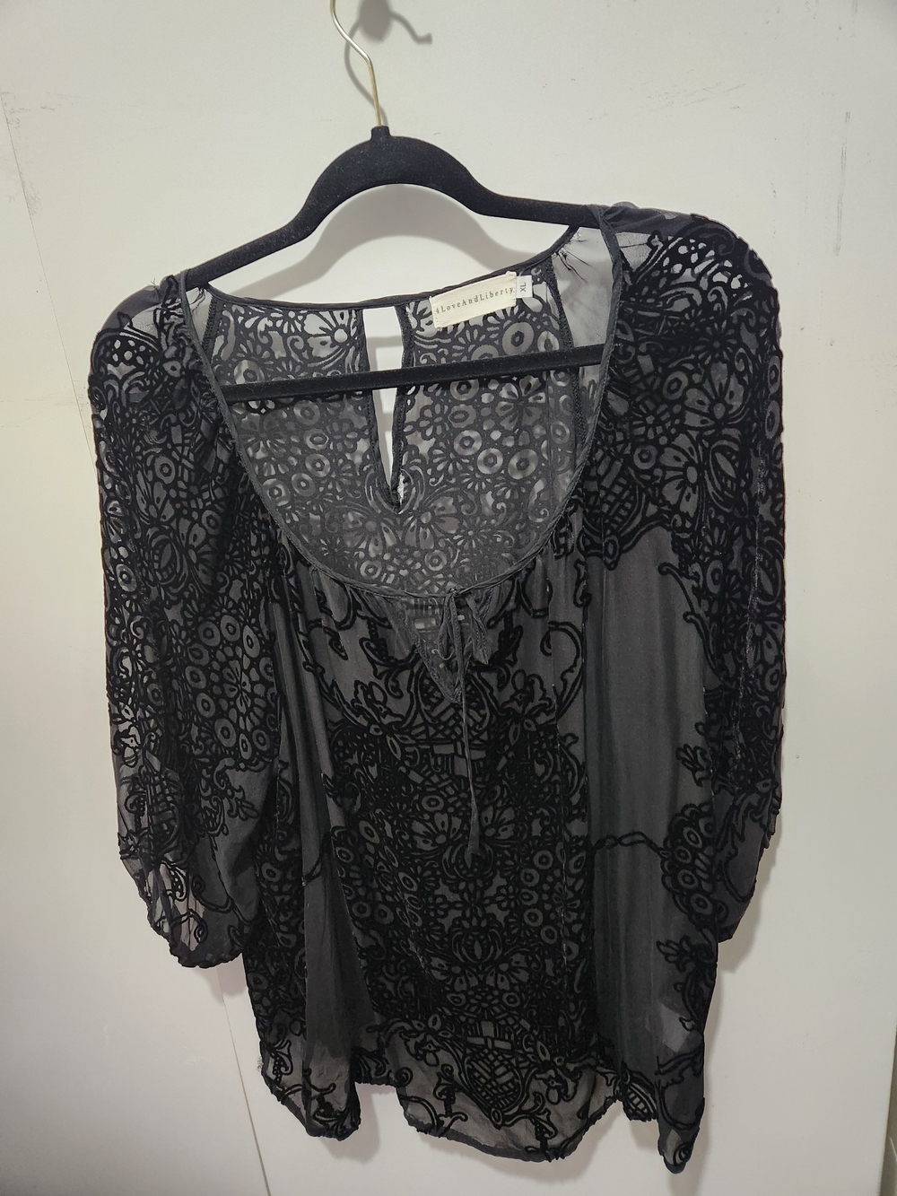 Love And Liberty Black Sheer Velvet Burnout Top
